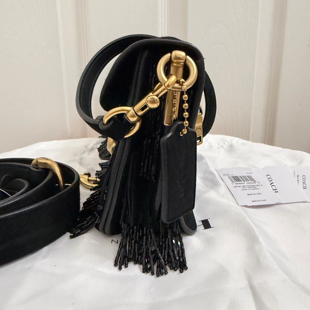 Coach Black Beaded Fringe Tabby - Picture 7 of 13
